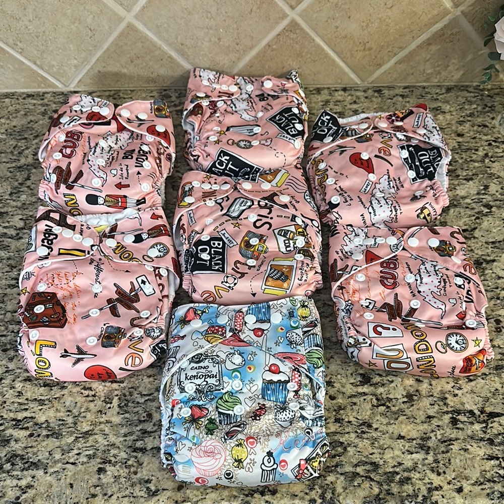 NEW 7 Pink Travel Theme girls Cloth Diapers